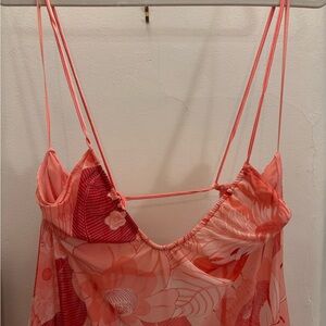 Floral Coral-Print Sheer Slip Maxi Dress